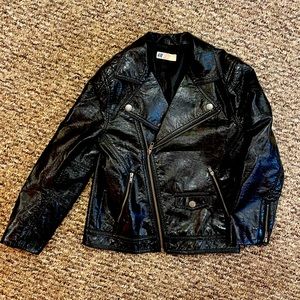 H&M Kids Boys Black Faux Leather Moto Biker Motorcycle Jacket Sz 7-8